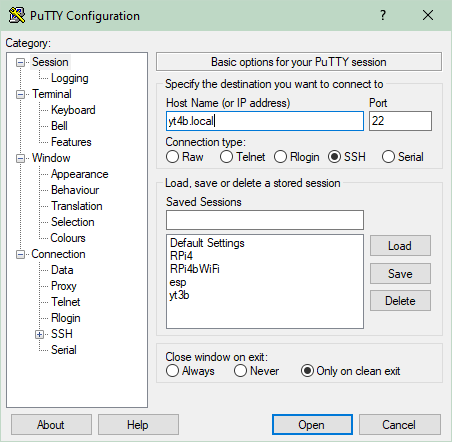 Putty Configuration Dialog